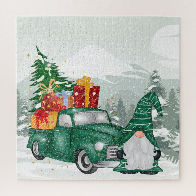 festive Christmas gnome and truck Holiday Jigsaw Puzzle (Vertical)