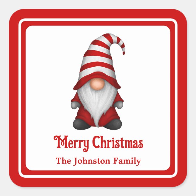 Festive Christmas Gnome Holiday Square Sticker (Front)