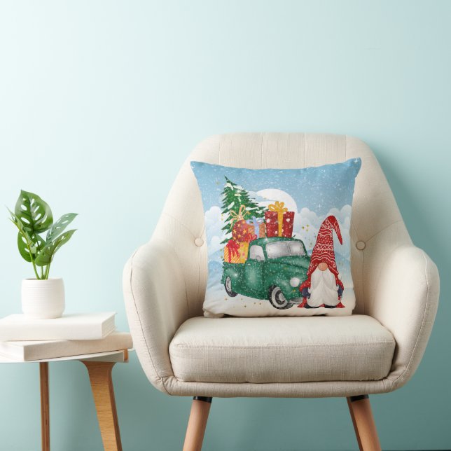 festive Christmas gnome truck Holiday decor Cushion (Chair)
