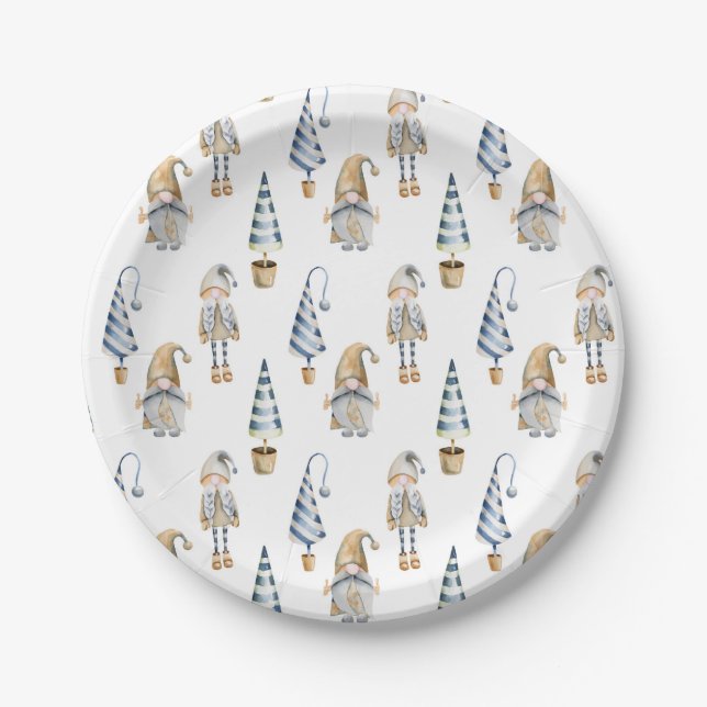 Festive Christmas Gnomes Design Paper Plate (Front)