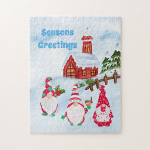 Festive Christmas gnomes Holiday Jigsaw Puzzle