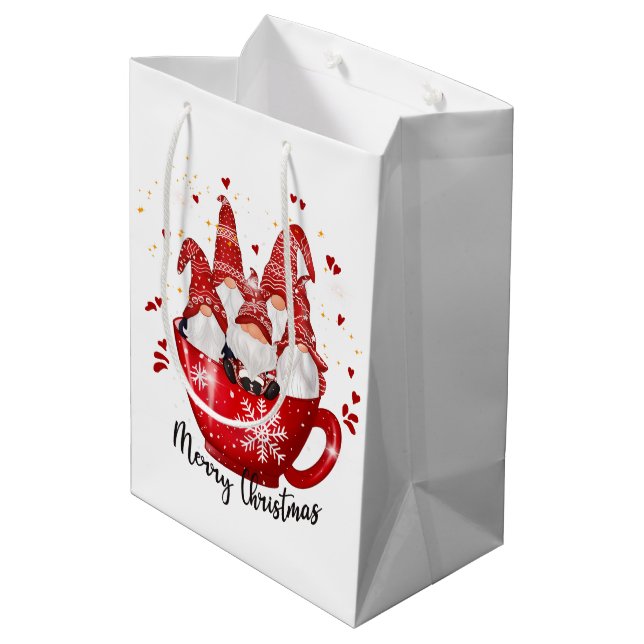 festive Christmas gnomes Holiday Medium Gift Bag (Back Angled)