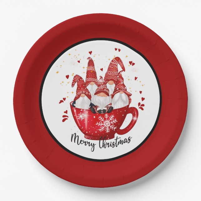 festive Christmas gnomes Holiday Paper Plate (Front)