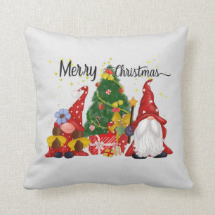 Festive Christmas gnomes Holiday Throw Pillow