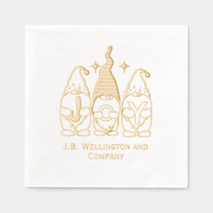 Festive Christmas Gnomes JOY Company / Family Name Foil Napkins