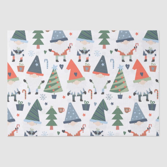 Festive Christmas Gnomes Trees Candy Canes Tissue Paper (Front)