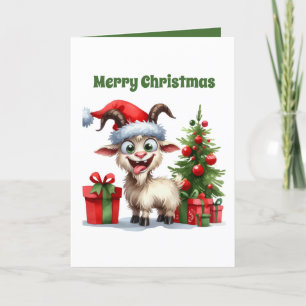 Festive Christmas goat customizable Holiday Card