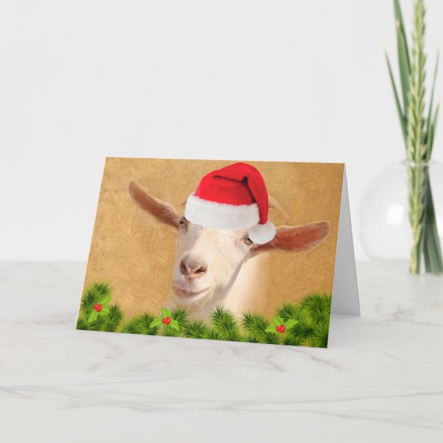 Festive Christmas Goat Holiday Card (Front)