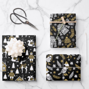 Festive Christmas gold black white Wrapping Paper Sheet