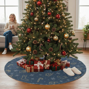 Festive Christmas Gold Blue Candy Cane Gifts Tree Brushed Polyester Tree Skirt