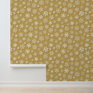 Festive Christmas gold white snowflake pattern Wallpaper