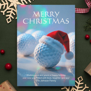 Festive Christmas Golf Ball with Santa Hat Photo Holiday Card