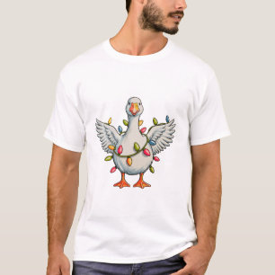 Festive Christmas Goose Wrapped in Holiday Lights T-Shirt