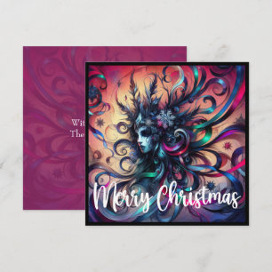 Festive Christmas Goth in Ribbons Ice Crystals  Holiday Card