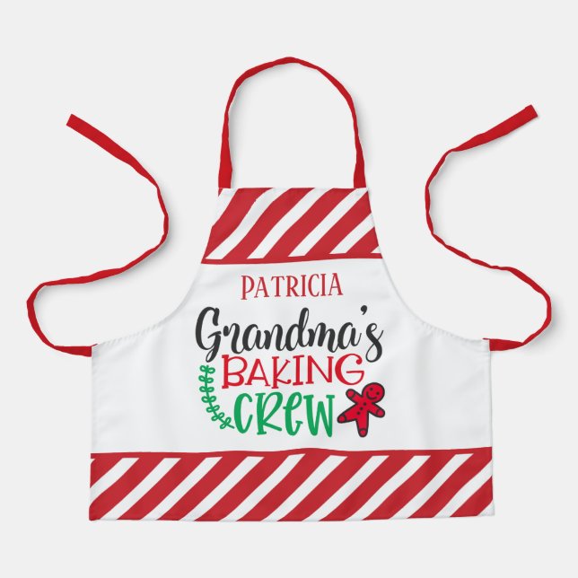 festive Christmas Grandma's baking crew add name Apron (Front)
