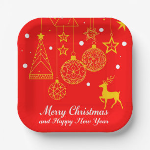 Festive Christmas Graphic With Ornaments Paper Plate