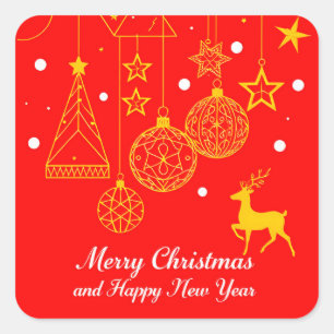 Festive Christmas Graphic With Ornaments Square Sticker