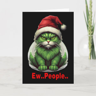 Festive Christmas Green Cat Ew People Funny Cat Card