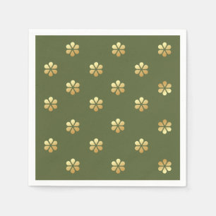 Festive Christmas Green & Floral Gold Napkin