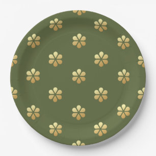 Festive Christmas Green & Gold Daisy  Paper Plate