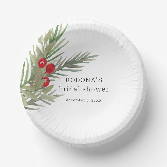 Festive Christmas Greenery Bridal Shower Paper Plate (Front)