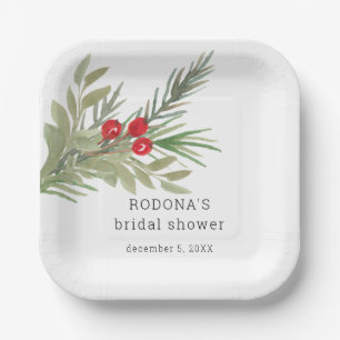 Festive Christmas Greenery Bridal Shower Paper Plate