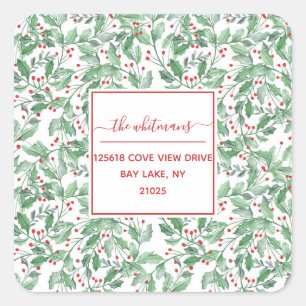 Festive Christmas Greenery Personalised Address Square Sticker