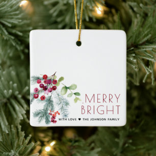 Festive Christmas Greenery Photo Ceramic Ornament