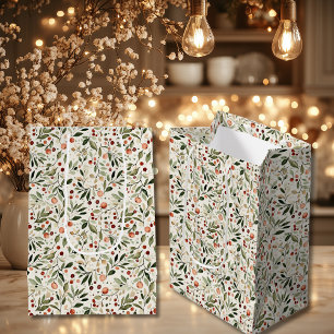 Festive Christmas Greenery Red Berries Medium Gift Bag
