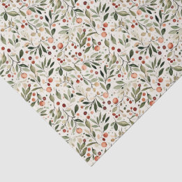 Festive Christmas Greenery Red Berries Tissue Paper