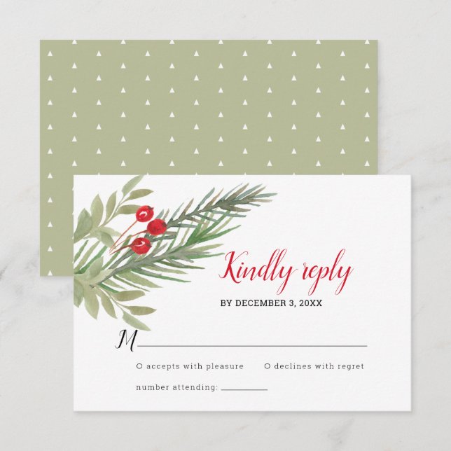 Festive Christmas Greenery Wedding RSVP Card (Front/Back)