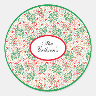Festive Christmas Greens And Holly Berries Classic Round Sticker
