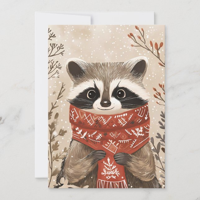 Festive Christmas Greeting Card Racoon (Front)