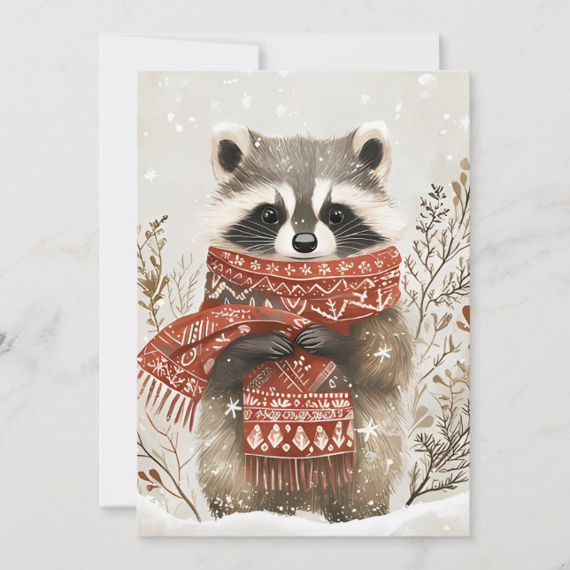 Festive Christmas Greeting Card Racoon (Front)