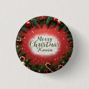 Festive Christmas Greeting Card with Decorations 3 Cm Round Badge