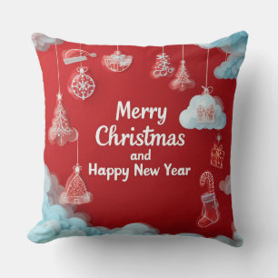 Festive Christmas Greeting Card with Decorations Cushion