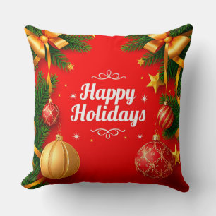 Festive Christmas Greeting Card with Decorations Cushion