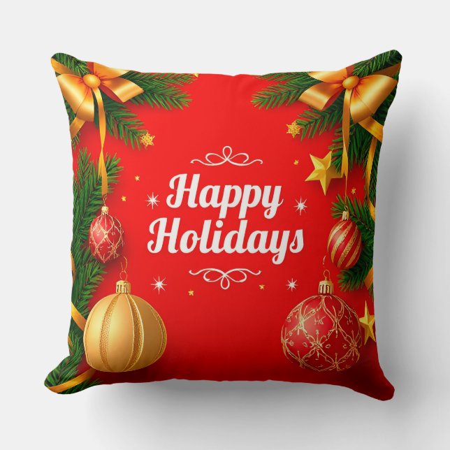 Festive Christmas Greeting Card with Decorations Cushion (Front)