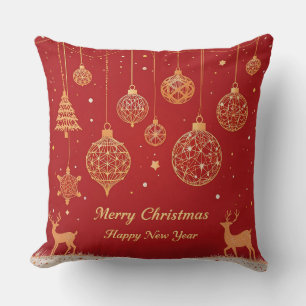 Festive Christmas Greeting Card with Decorations Cushion
