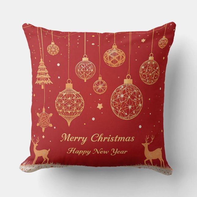 Festive Christmas Greeting Card with Decorations Cushion (Front)