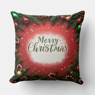 Festive Christmas Greeting Card with Decorations Cushion