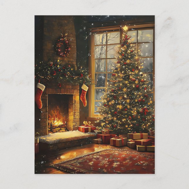 Festive Christmas Greeting cosy Christmas Scene Postcard (Front)