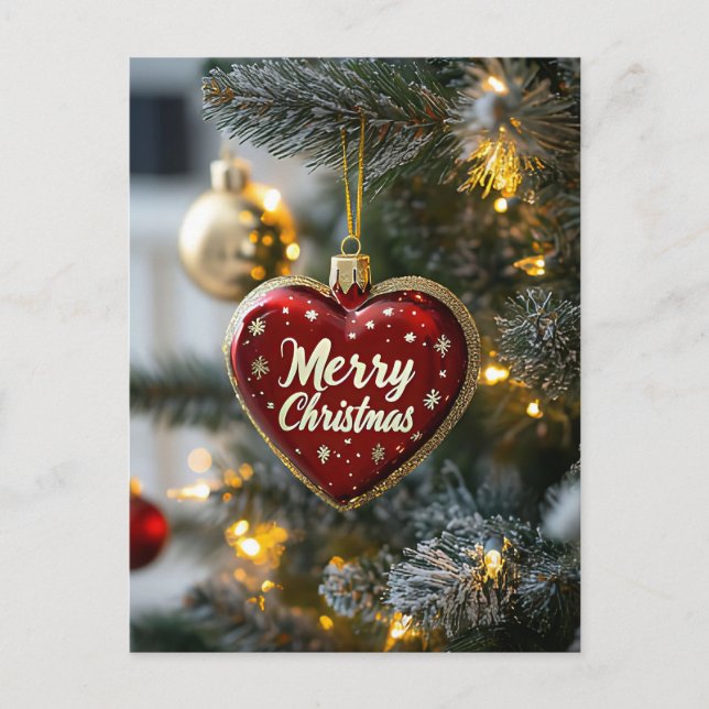 Festive Christmas Greeting Heart Christmas Tree Postcard (Front)