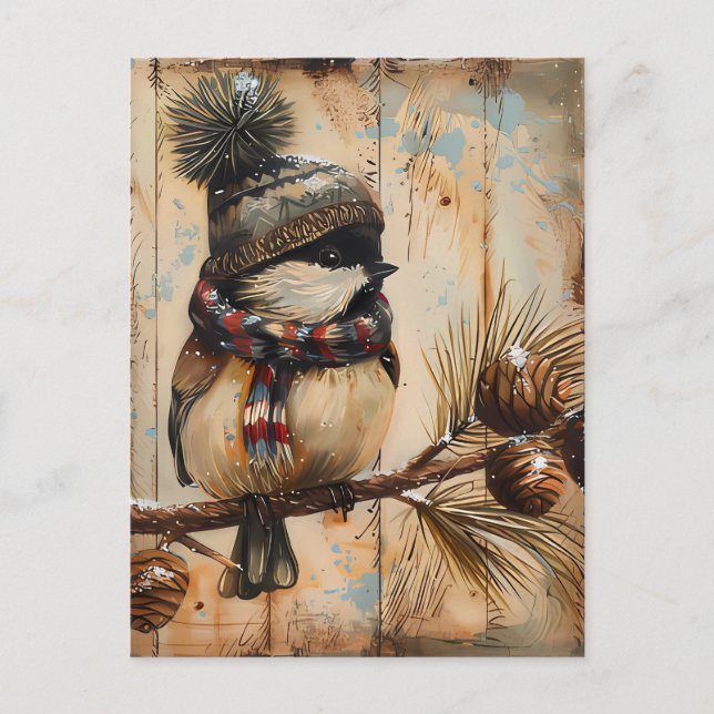 Festive Christmas Greeting with cute Bird Postcard (Front)