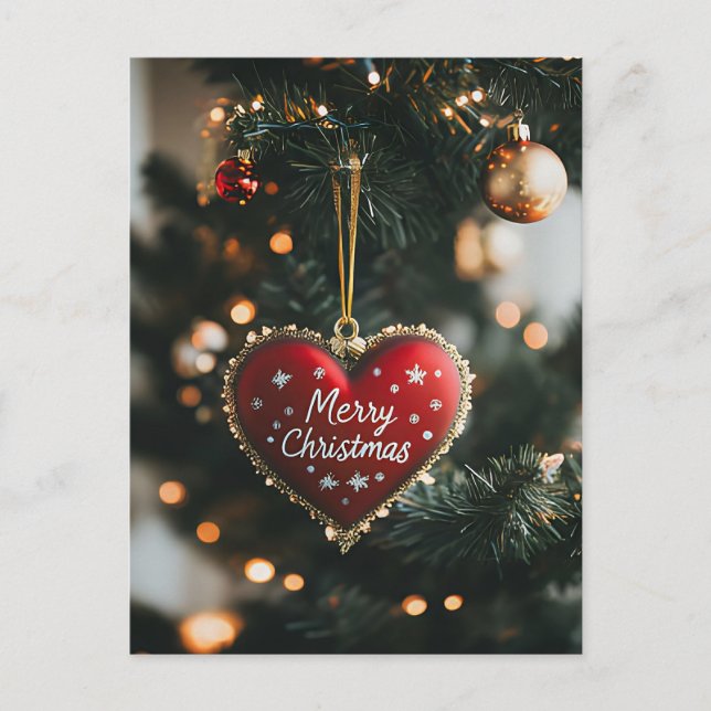 Festive Christmas Greeting with Heart Postcard (Front)
