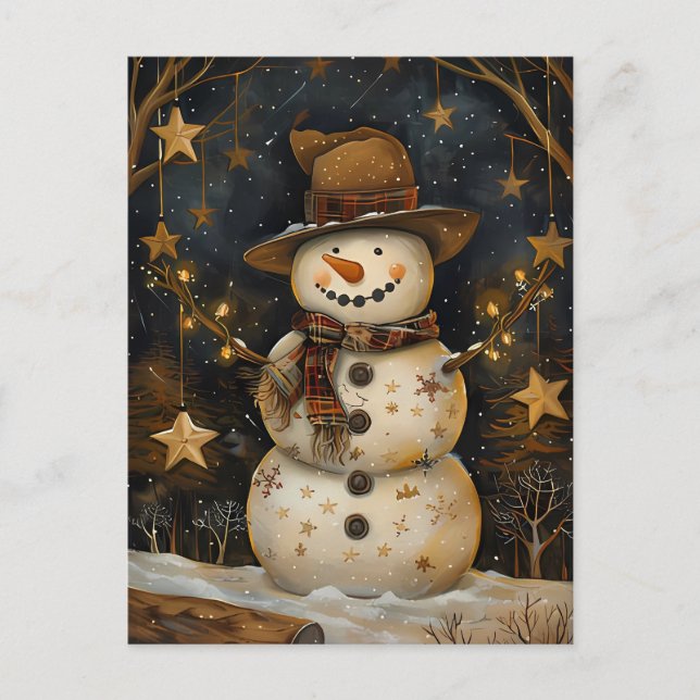 Festive Christmas Greeting with Snowman Postcard (Front)