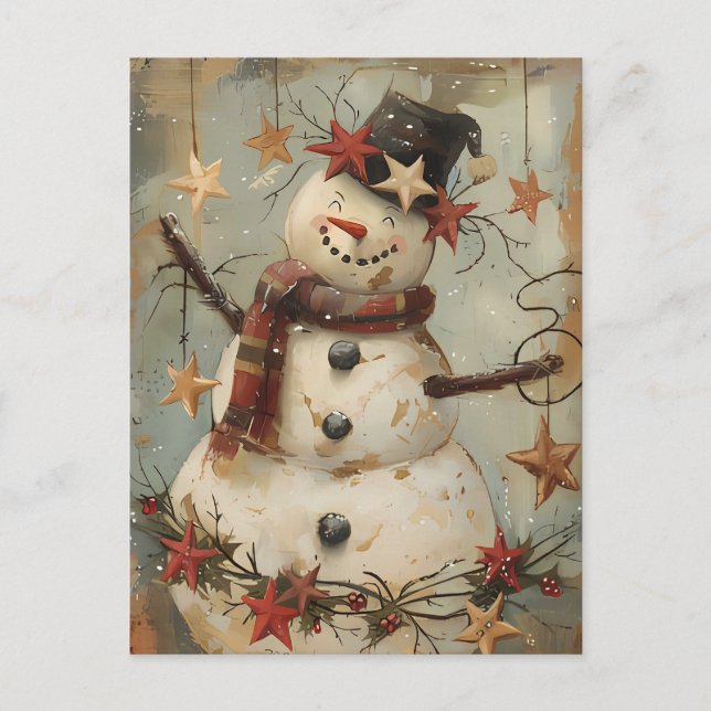 Festive Christmas Greeting with Snowman Postcard (Front)