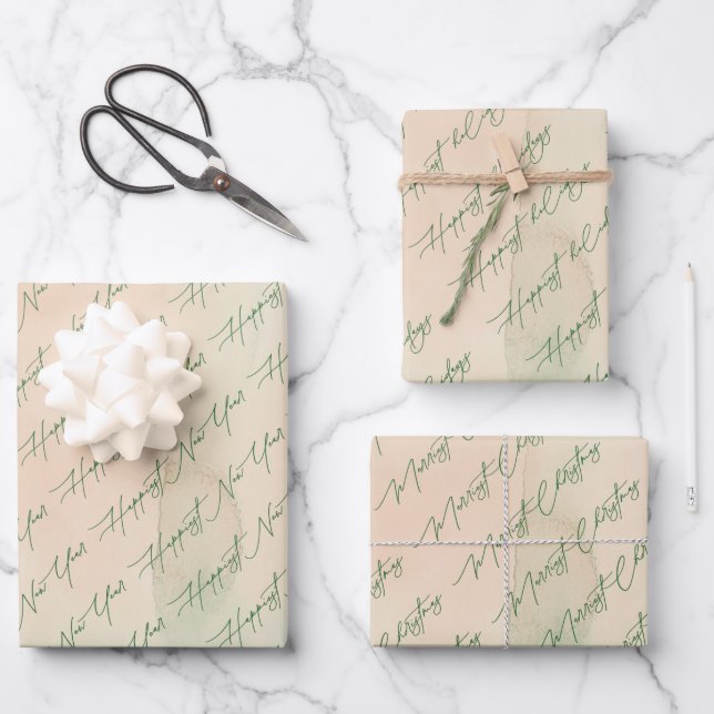 Festive Christmas Greetings Holiday Wrapping Paper Sheet (Front)