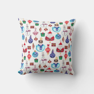 Festive Christmas Hand-Illustrated Holiday Pattern Cushion
