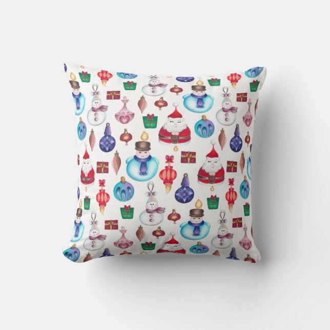Festive Christmas Hand-Illustrated Holiday Pattern Cushion (Front)